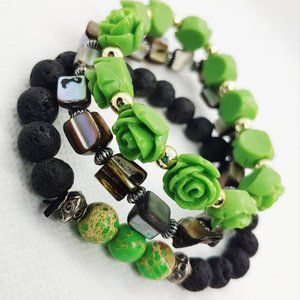 Aubo Rose Beaded Essential Oil Earth Stretchies Bracelet